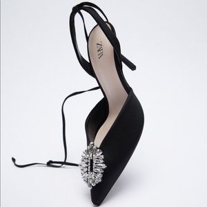 Zara LACE UP HIGH-HEEL RHINESTONE SHOES